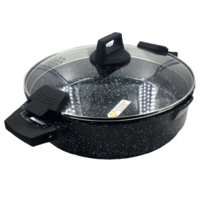 PANELA DE ALUMÍNIO COM TAMPA DE VIDRO GRANITO 32CM